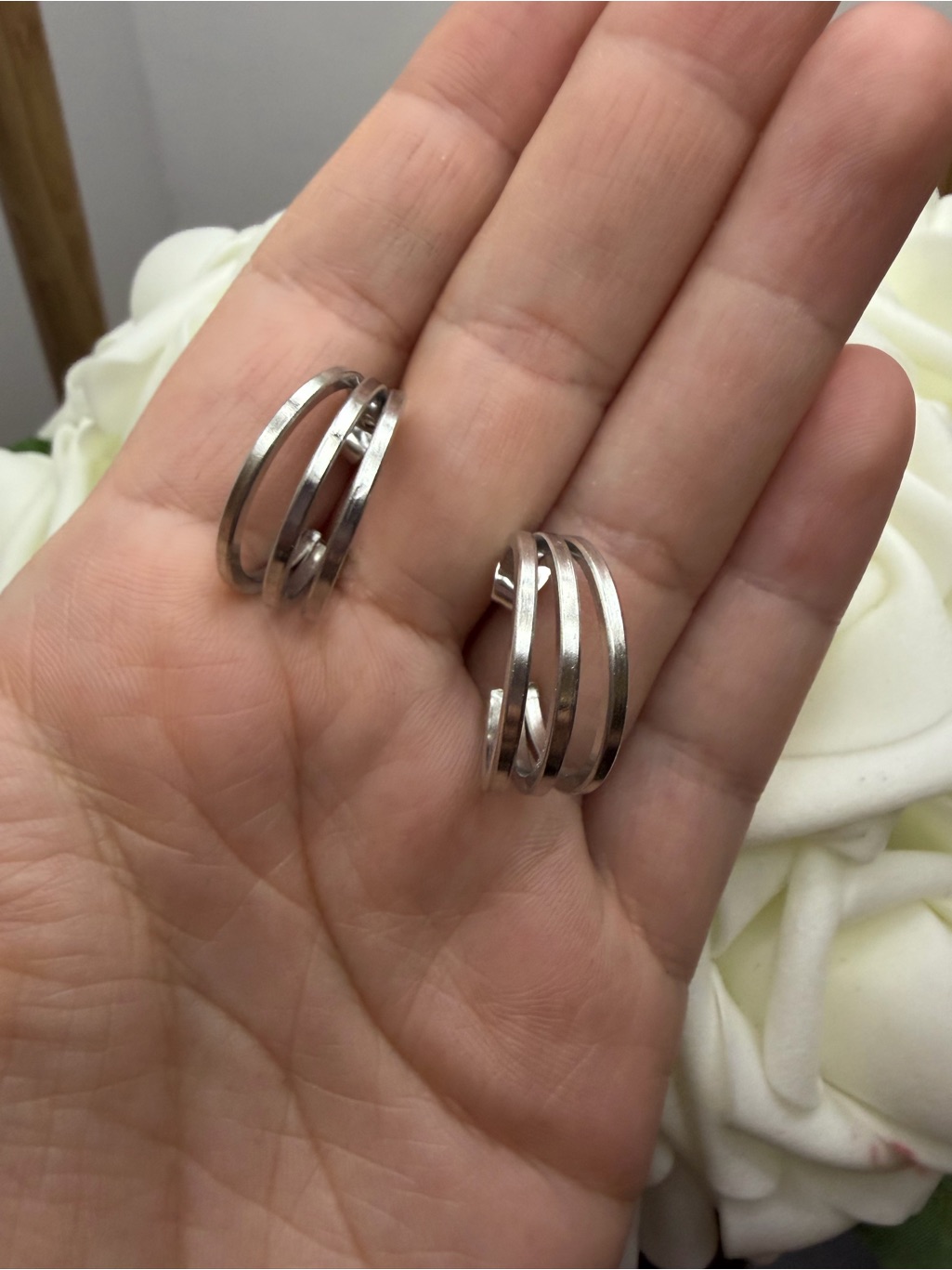 Silver Tone MultiBand Silver Hoop Earrings  Silver